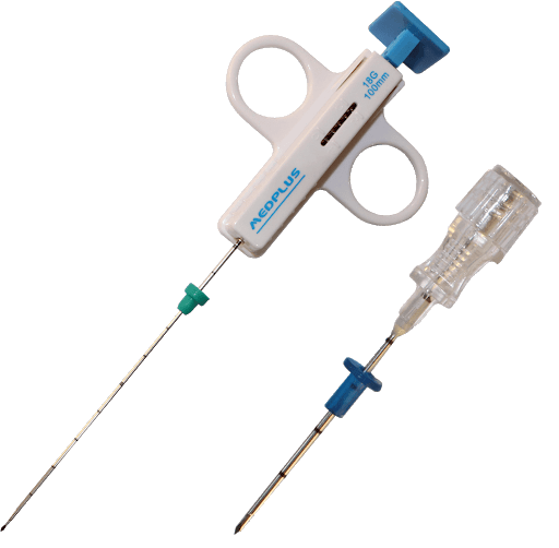 A core biopsy needle used to take core biopsies from a suspected breast cancer. Core biopsy is the gold standard method in taking biopsy from a breast lump.