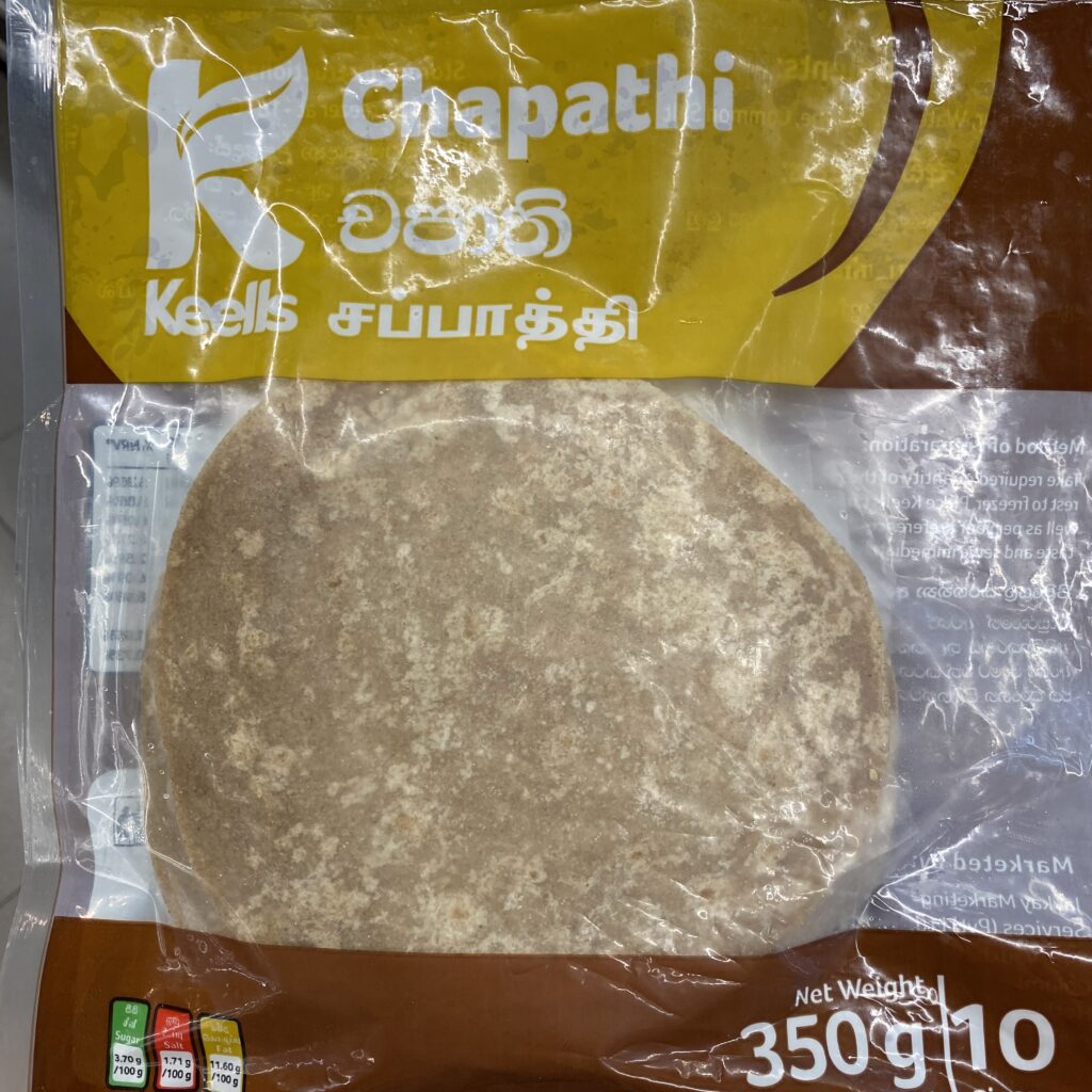 Atta flour chapati is made with wholegrain flour, which makes it healthier than a regular wheat flour chapati. I found it on my weekly healthy shopping spree. 